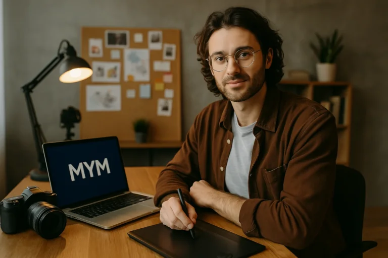Créateur de contenu indépendant dans son espace de travail sur MYM