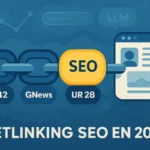 Chaîne de liens stylisés reliés à un site web, symbolisant le netlinking SEO en 2025