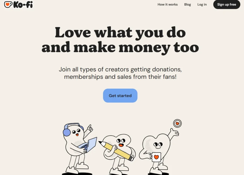 Page d'accueil de la plateforme Ko-Fi