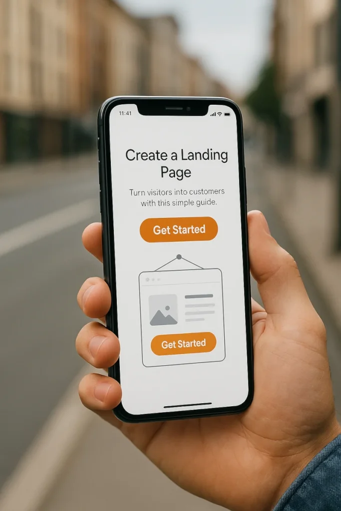 Illustration d’un internaute lisant une landing page sur mobile