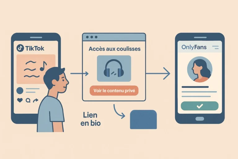 Parcours en 3 étapes entre TikTok, page de présentation et abonnement à une page OnlyFans d’artiste indépendant