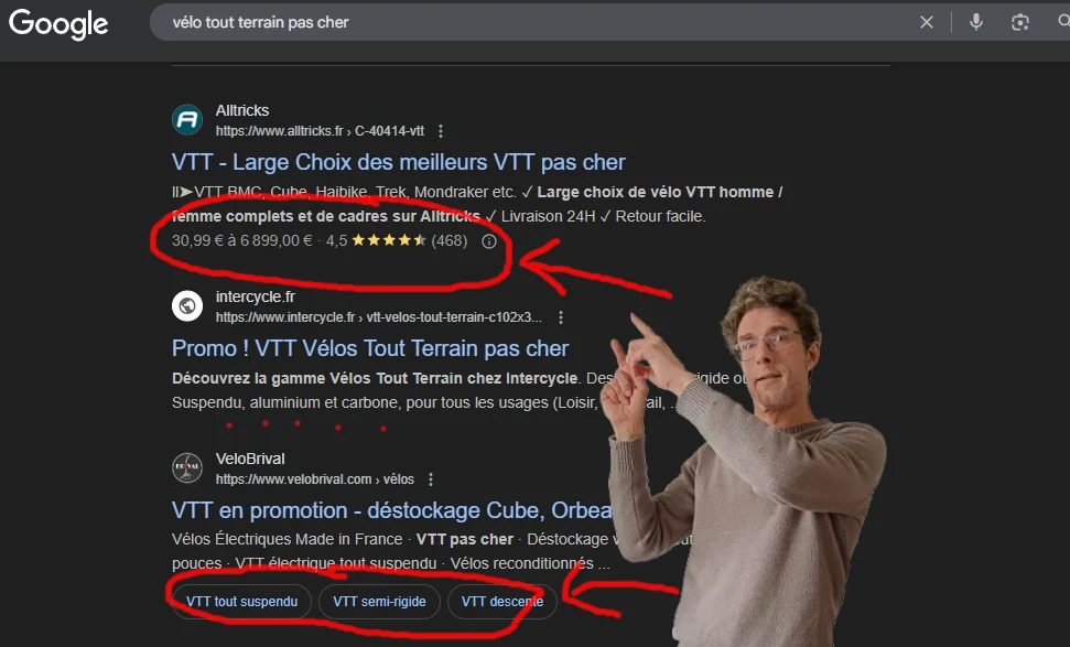 Capture de page de résultats de google présentant des données structurées engageantes