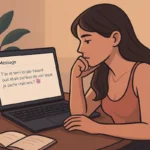 Créateur OFM réfléchissant à un message stratégique sur son ordinateur