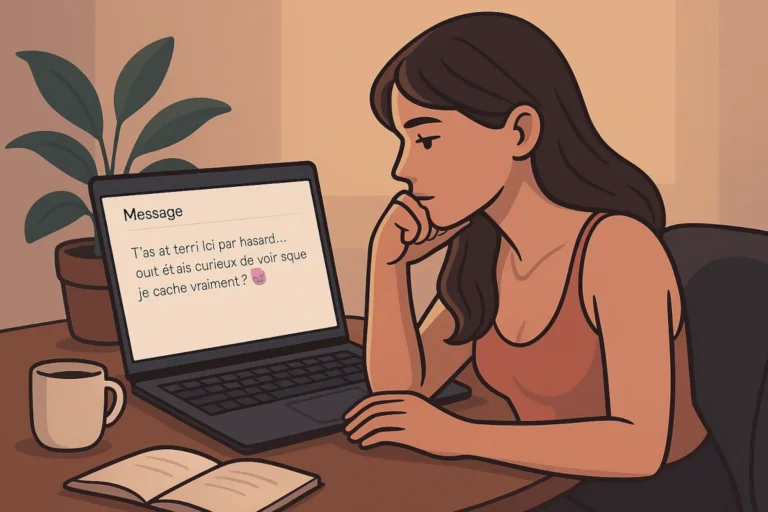 Créateur OFM réfléchissant à un message stratégique sur son ordinateur