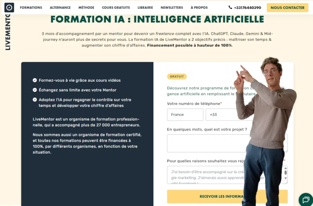 Page de vente de la formation IA de Livementor finançable par CPF