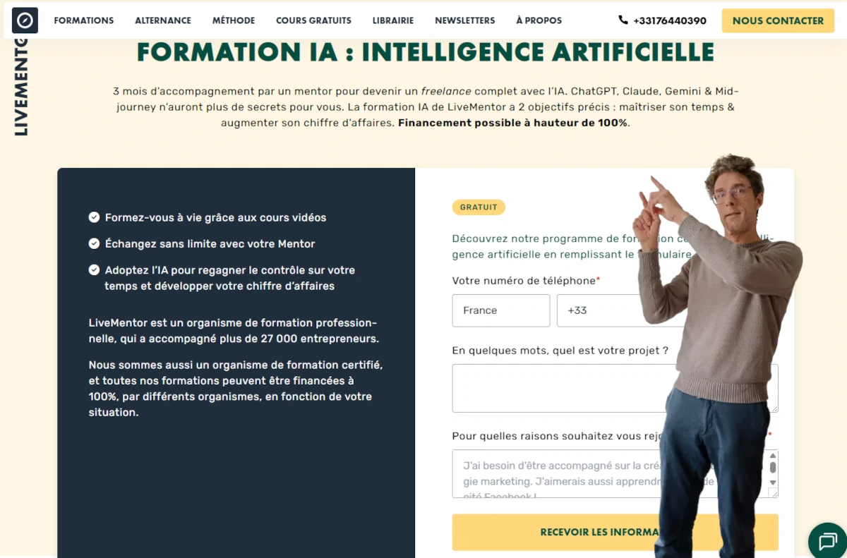 Page de vente de la formation IA de Livementor finançable par CPF