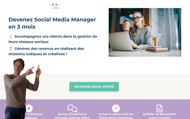 Page d'accueil de la formation Social Writer de FRW