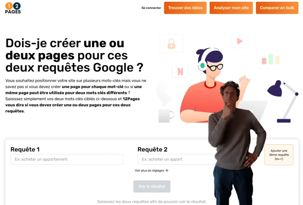 Interface de l’outil 12Pages pour l'analyse de mots-clés