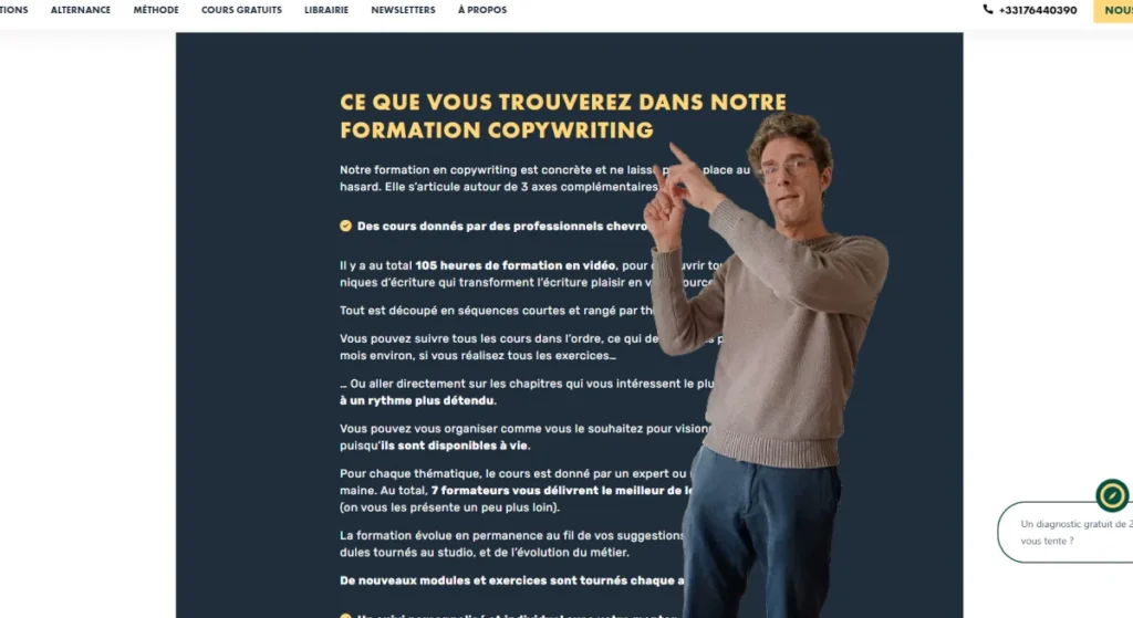 Page de présentation de la formation Copywriting de LiveMentor