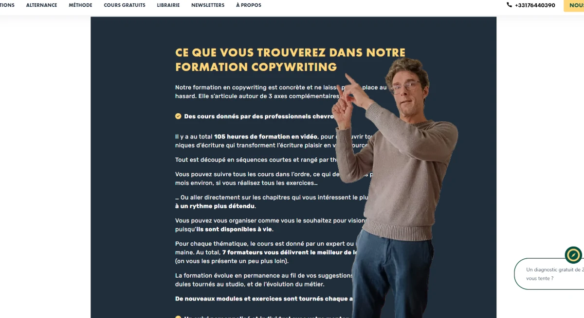 Page de présentation de la formation Copywriting de LiveMentor