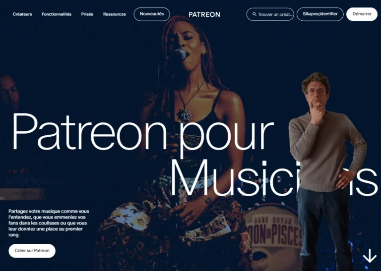 Page d'accueil pour les musiciens de Patreon