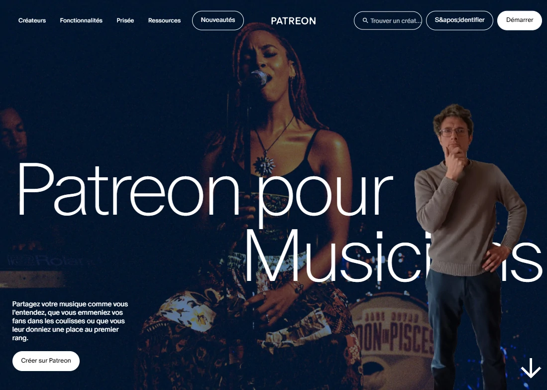 Page d'accueil pour les musiciens de Patreon