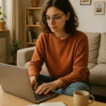 Jeune freelance en télétravail avec un ordinateur portable
