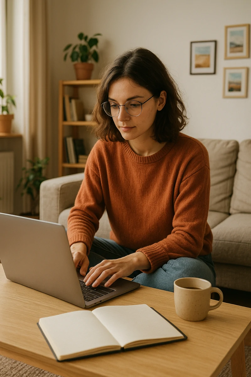Jeune freelance en télétravail avec un ordinateur portable