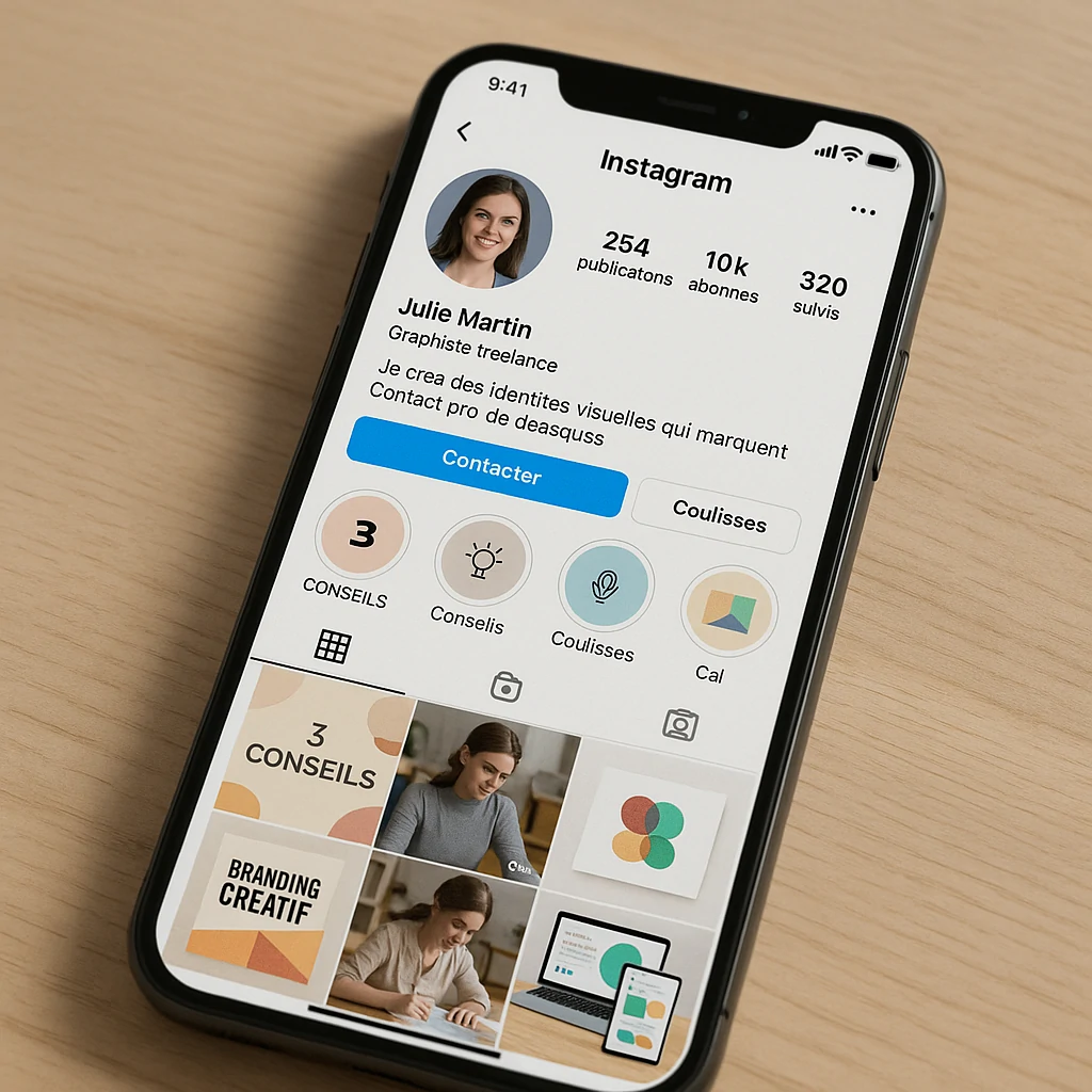 Exemple de profil Instagram optimisé avec différents formats de contenu