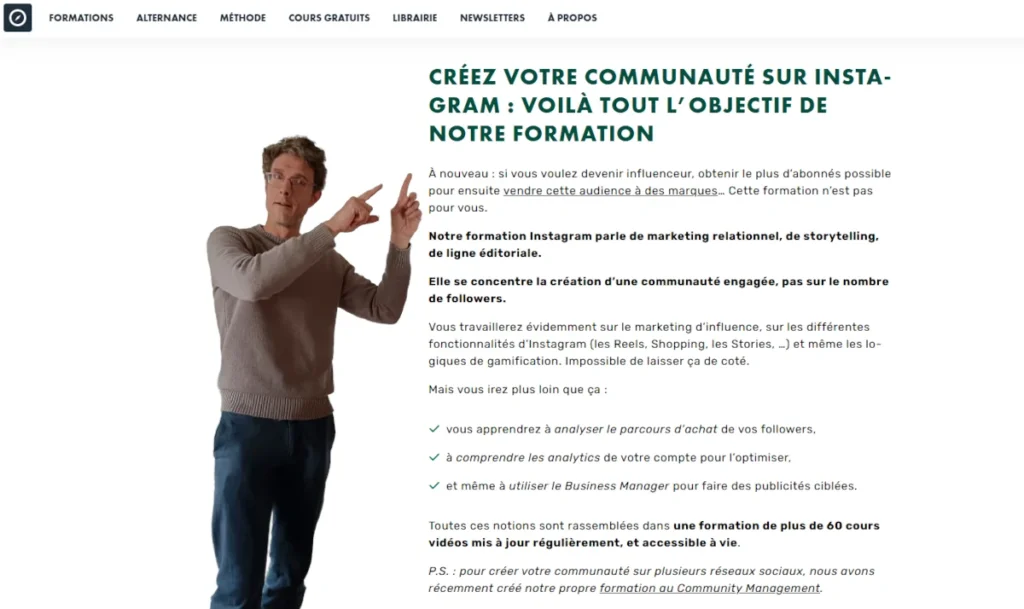 Page de présentation de la formation Instagram de Livementor
