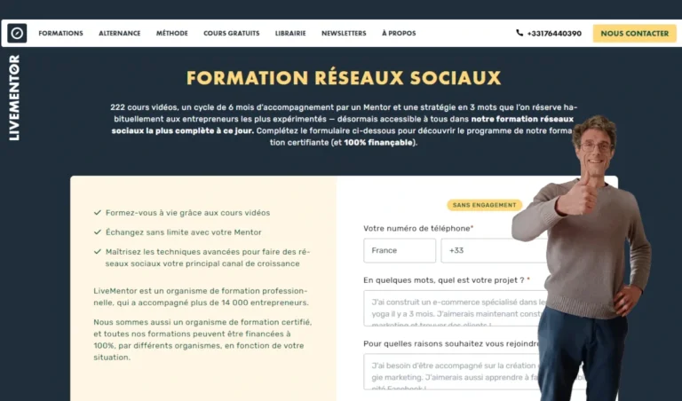 Capture de la page de présentation de la formation Réseaux sociaux de Livementor