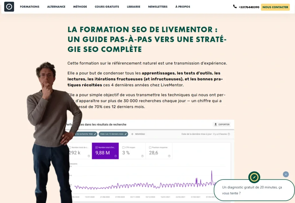 Page de présentation de la formation SEO de Livementor