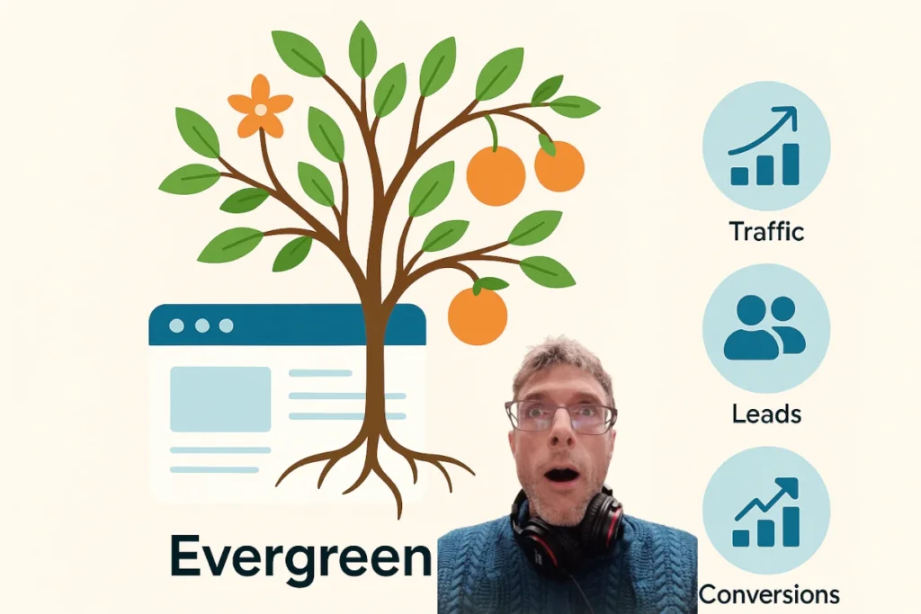 Arbre fruitier symbolisant un contenu evergreen qui porte ses fruits en content marketing