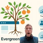 Arbre fruitier symbolisant un contenu evergreen qui porte ses fruits en content marketing