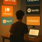 Créateur face aux logos des principales plateformes par abonnement