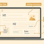Schéma d’une page web annotée montrant les principaux éléments du SEO on-page