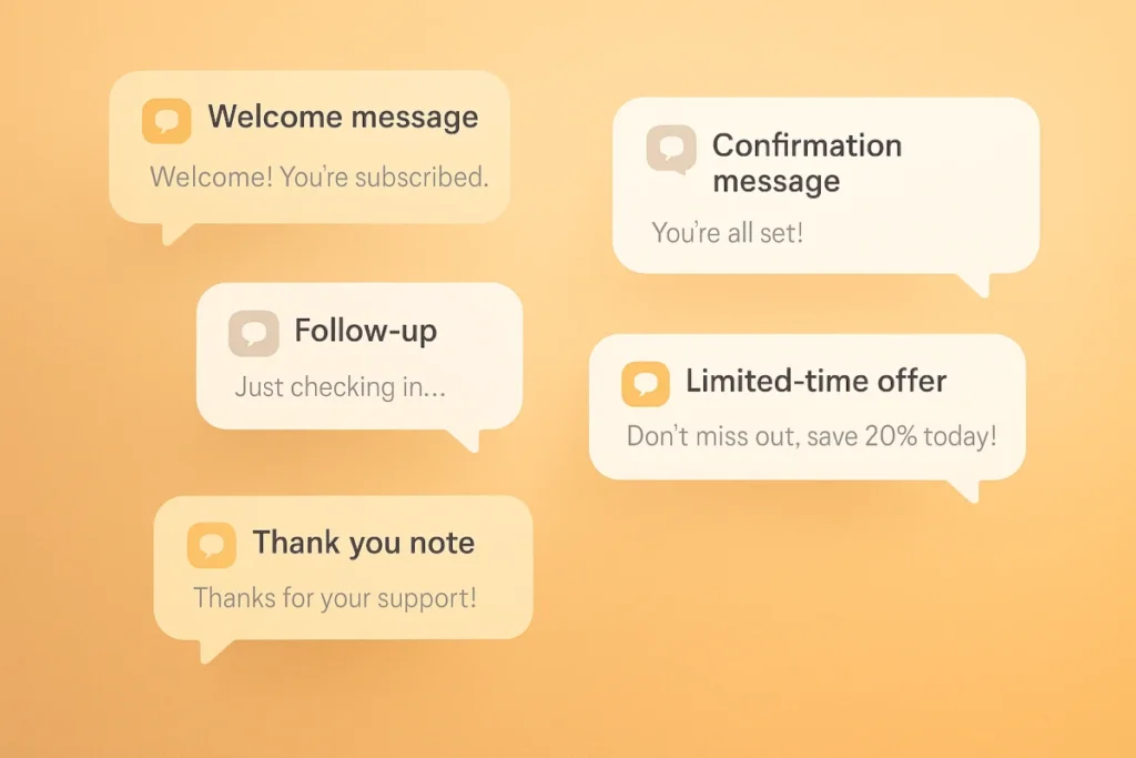 5 bulles de messages avec pictos "💬", illustrant des étapes d’un parcours abonné
