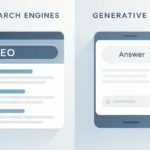 Illustration montrant l’évolution des moteurs entre recherche classique et générative, le nouveau terrain de jeu d'une agence SEO GEO