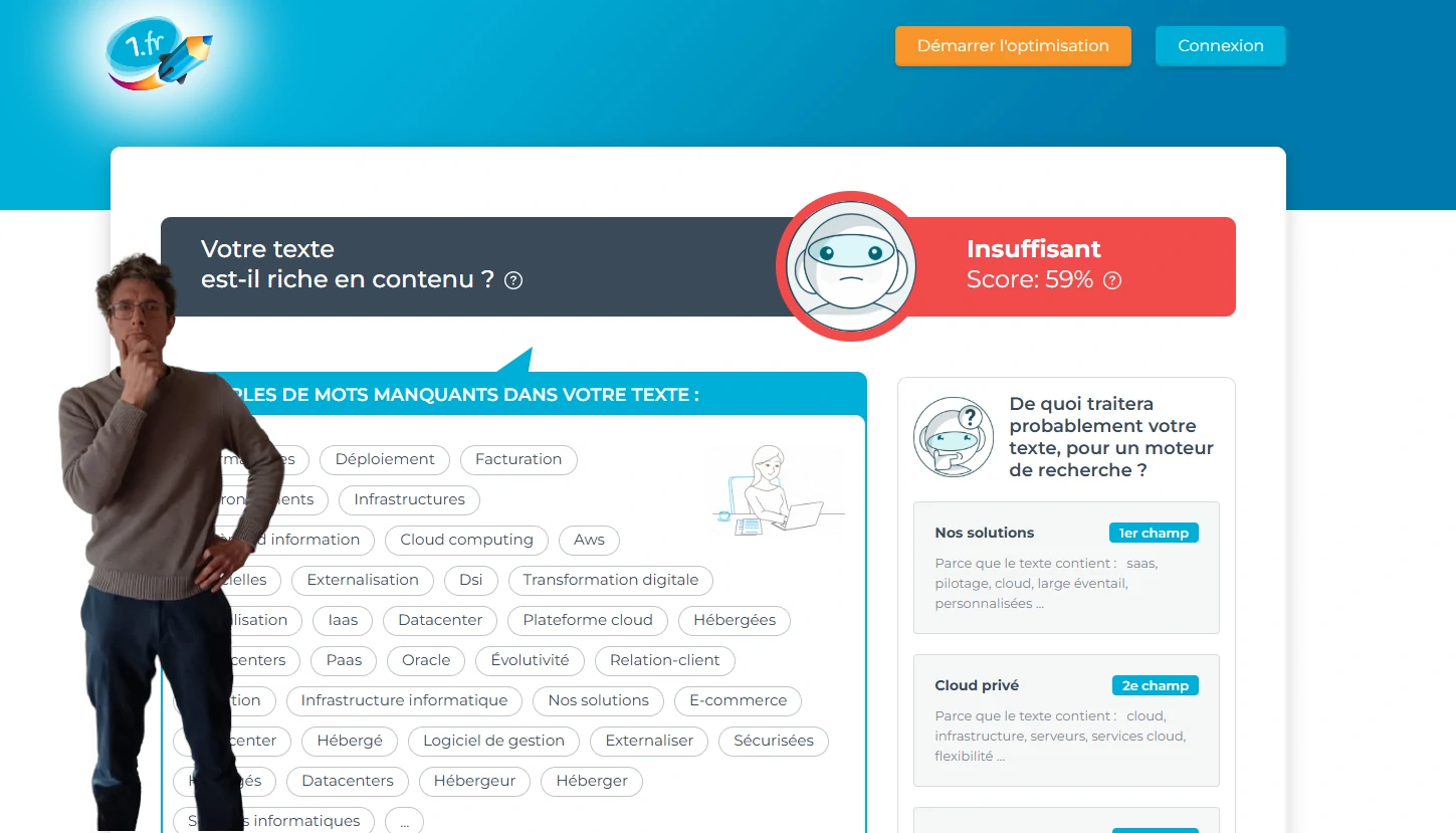 1.fr : interface du saas d'optimisation lexicale