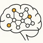 Illustration d’un cerveau stylisé contenant un graphe sémantique minimaliste représentant les liens entre concepts pour l’optimisation sémantique en SEO