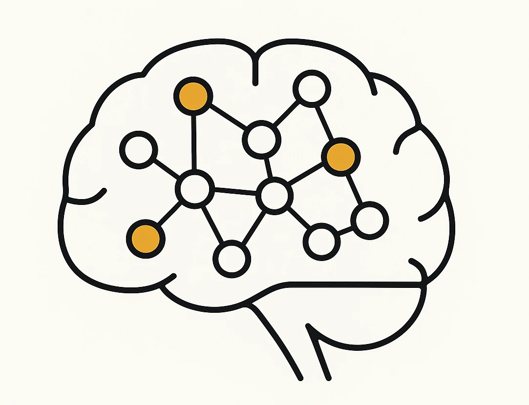Illustration d’un cerveau stylisé contenant un graphe sémantique minimaliste représentant les liens entre concepts pour l’optimisation sémantique en SEO