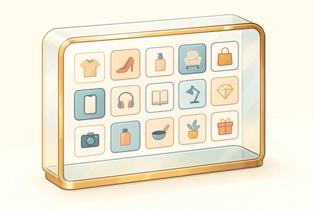 Illustration premium d’une vitrine e-commerce mettant en avant un large catalogue multi-vendeurs