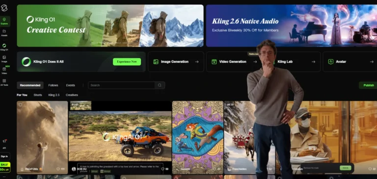 Page d'accueil de Kling AI avec Fabien Pusset interrogatif