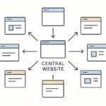 Schéma pédagogique illustrant le fonctionnement d’un Private Blog Network (PBN) en SEO autour d’un site principal