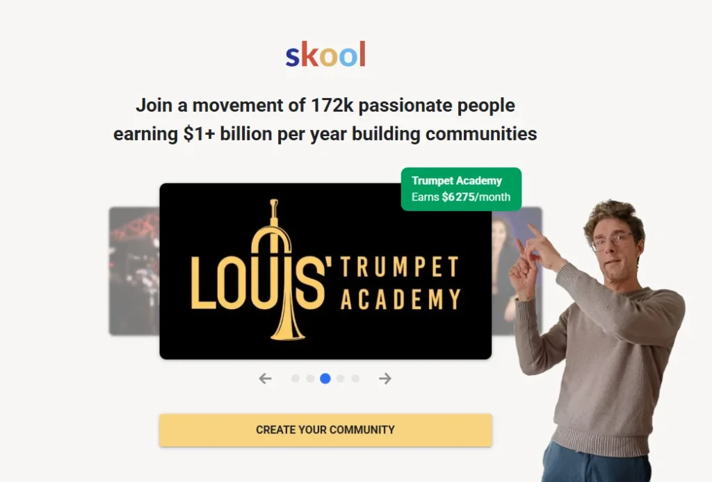 page d'inscription au site de création de communautés Skool