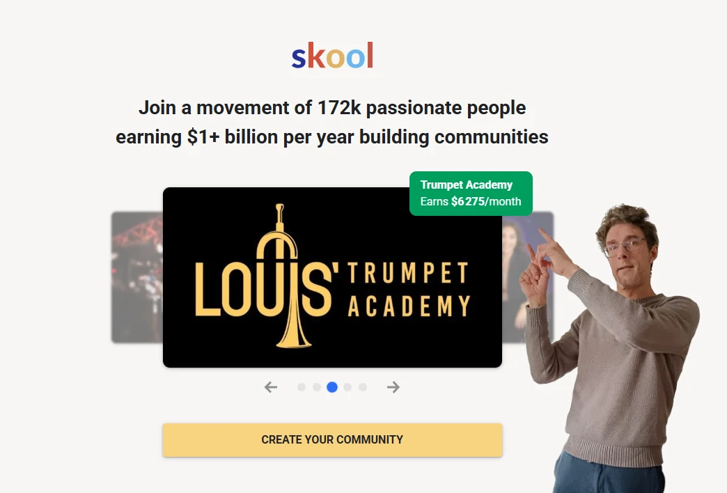 page d'inscription au site de création de communautés Skool