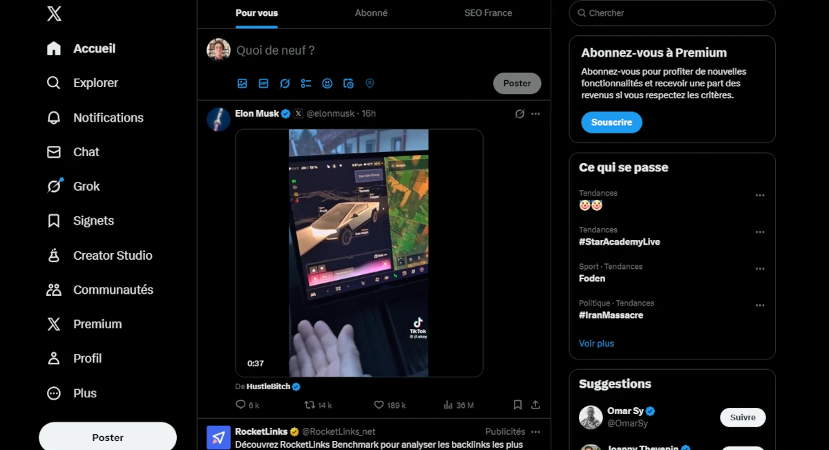 Page d'accueil du réseau social X (ex-tweeter)