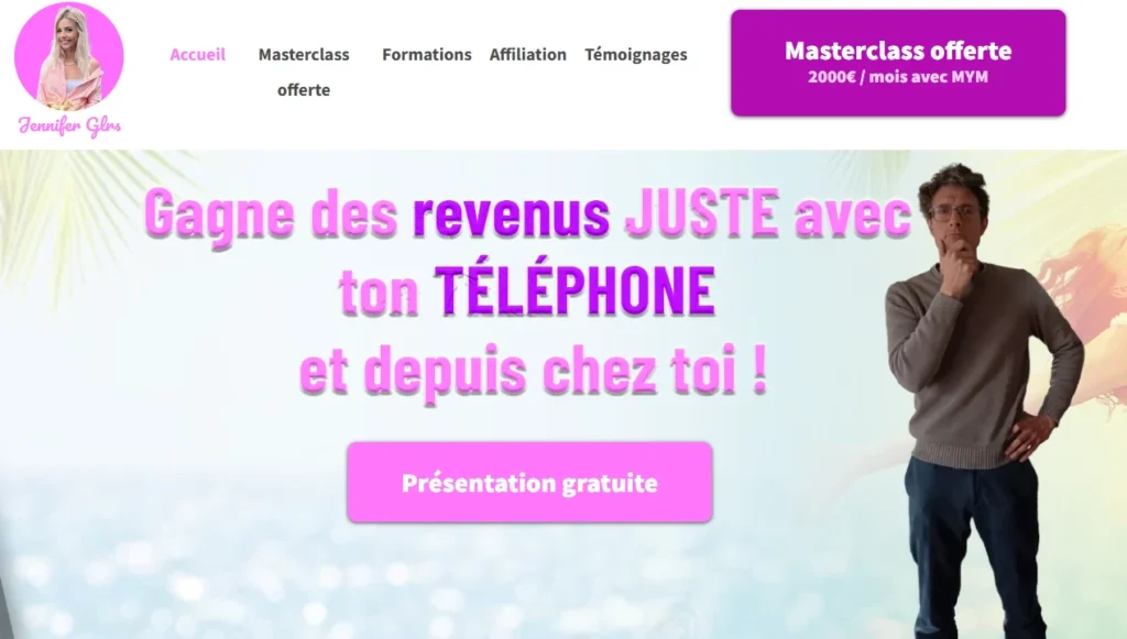capture de la page d'accueil du site de Jennifer Glrs, formatrice MYM