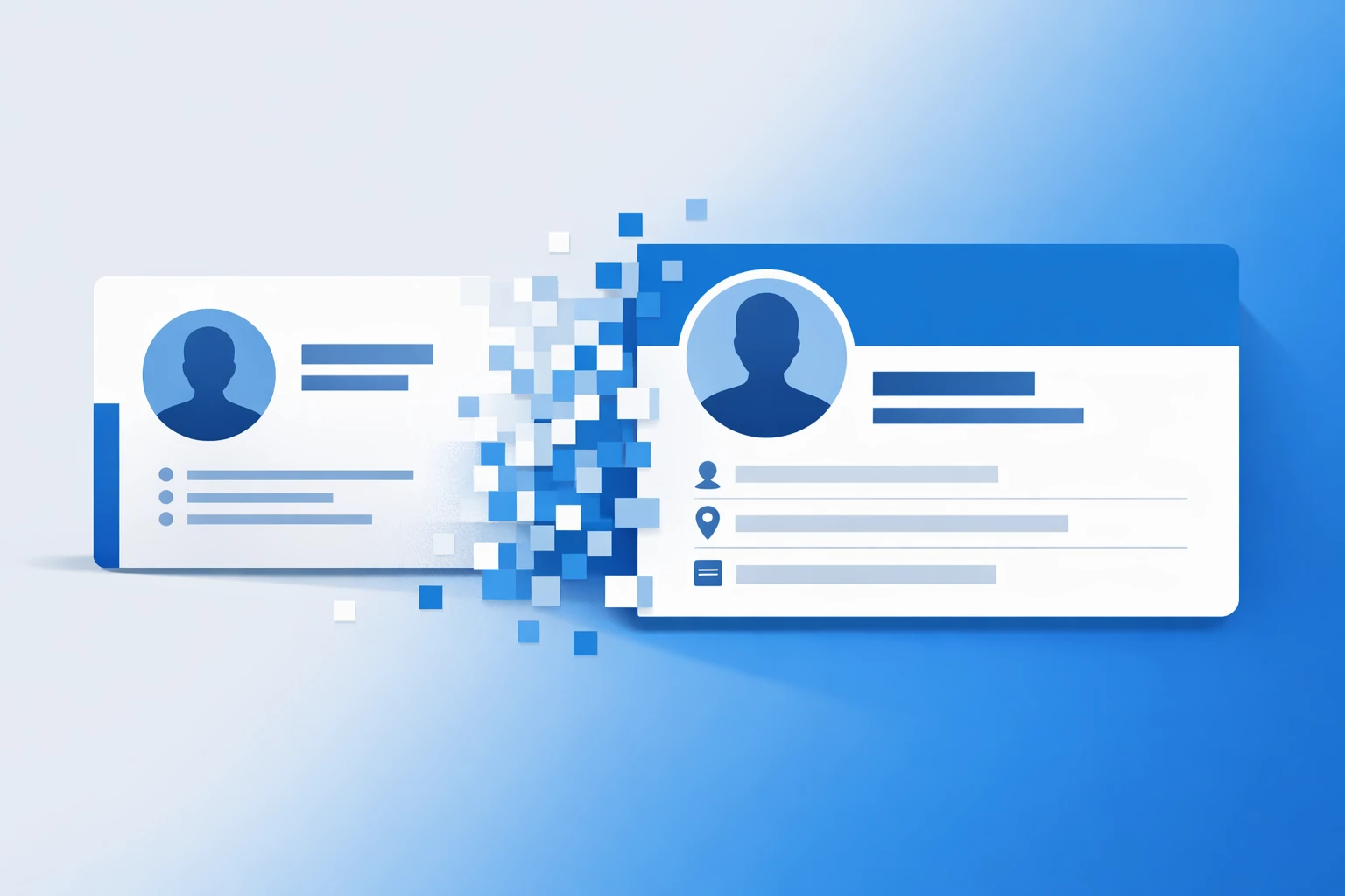 Illustration d’une carte de visite se transformant en profil LinkedIn, symbolisant le profil LinkedIn comme carte de visite digitale pour un freelance