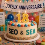 Fête d'anniversaire professionnelle célébrant les 18 ans d'une agence de marketing digital spécialisée en SEO et SEA