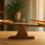 Balance en bois avec un crayon court et un crayon long, illustrant le dilemme entre un article court et un article long en SEO