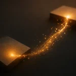 Chemin lumineux ambre reliant deux pages web, symbolisant le transfert d'autorité modulé selon le contexte entre liens dofollow et nofollow