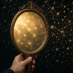 Un miroir ancien reflète un halo lumineux, métaphore de l'autorité de domaine perçue face au vrai réseau de liens qui compte pour Google